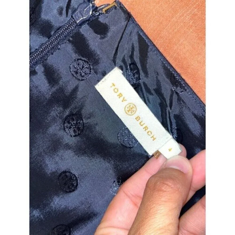 Tory Burch Navy Sleeveless Sheath Dress With Gold Button Accents & Back Zipper C
